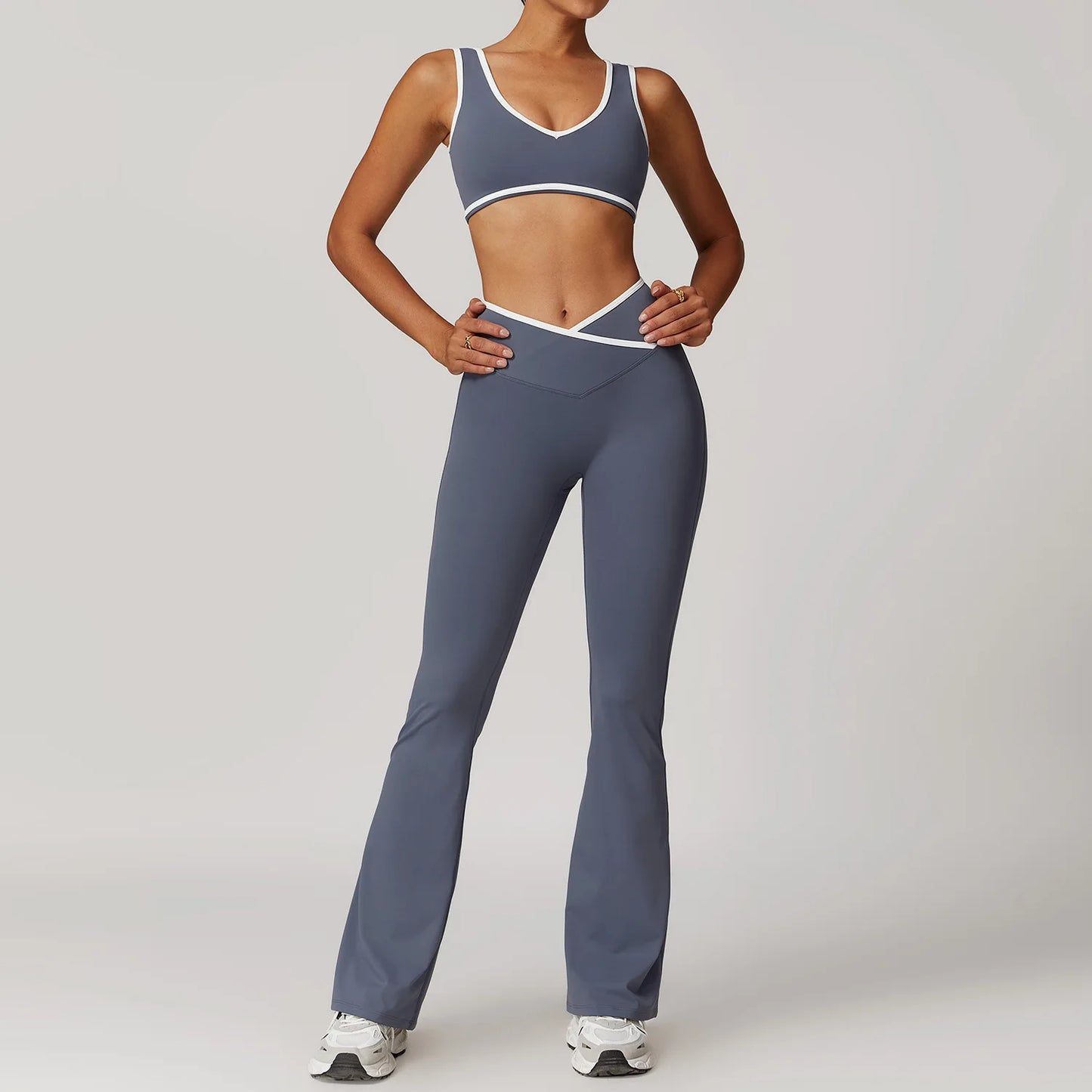 Women 2PCS Yoga Suit Gym Sportswear Sports Set Fitness Tracksuits Workout Breathable Bra Loose Bell-bottoms Leggings Yoga Sets