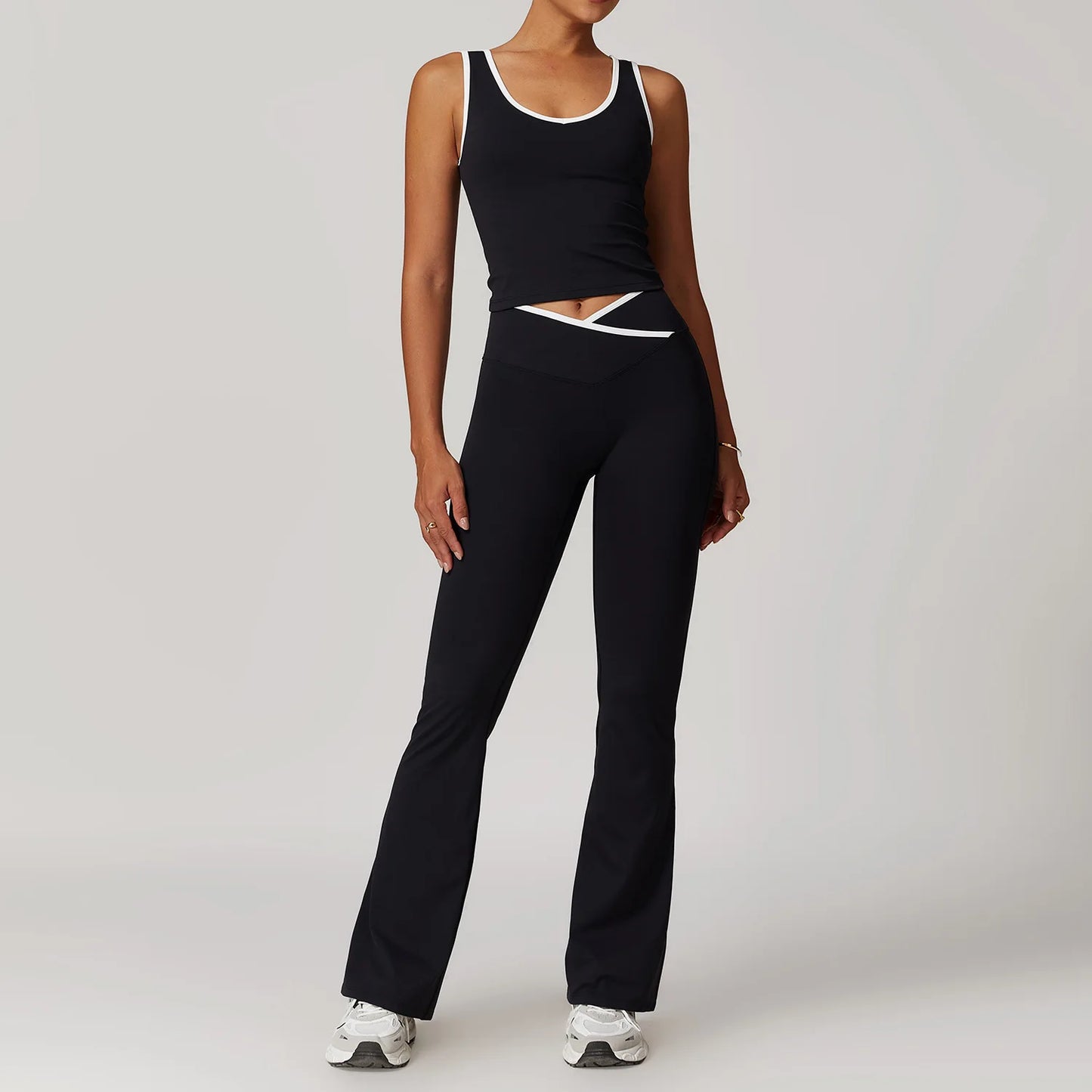 Women 2PCS Yoga Suit Gym Sportswear Sports Set Fitness Tracksuits Workout Breathable Bra Loose Bell-bottoms Leggings Yoga Sets
