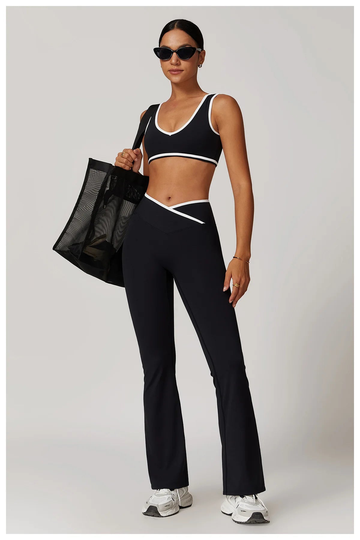 Women 2PCS Yoga Suit Gym Sportswear Sports Set Fitness Tracksuits Workout Breathable Bra Loose Bell-bottoms Leggings Yoga Sets