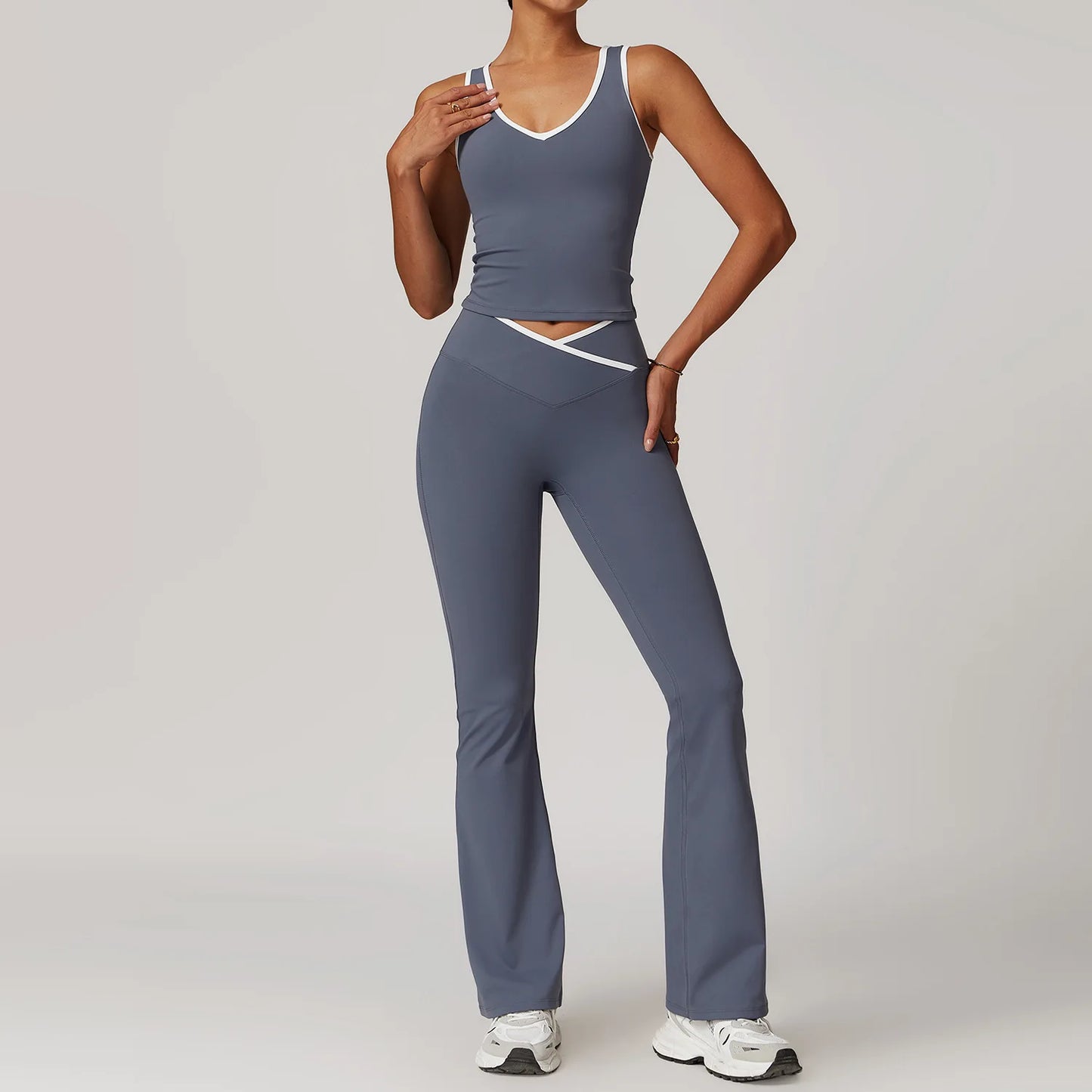 Women 2PCS Yoga Suit Gym Sportswear Sports Set Fitness Tracksuits Workout Breathable Bra Loose Bell-bottoms Leggings Yoga Sets