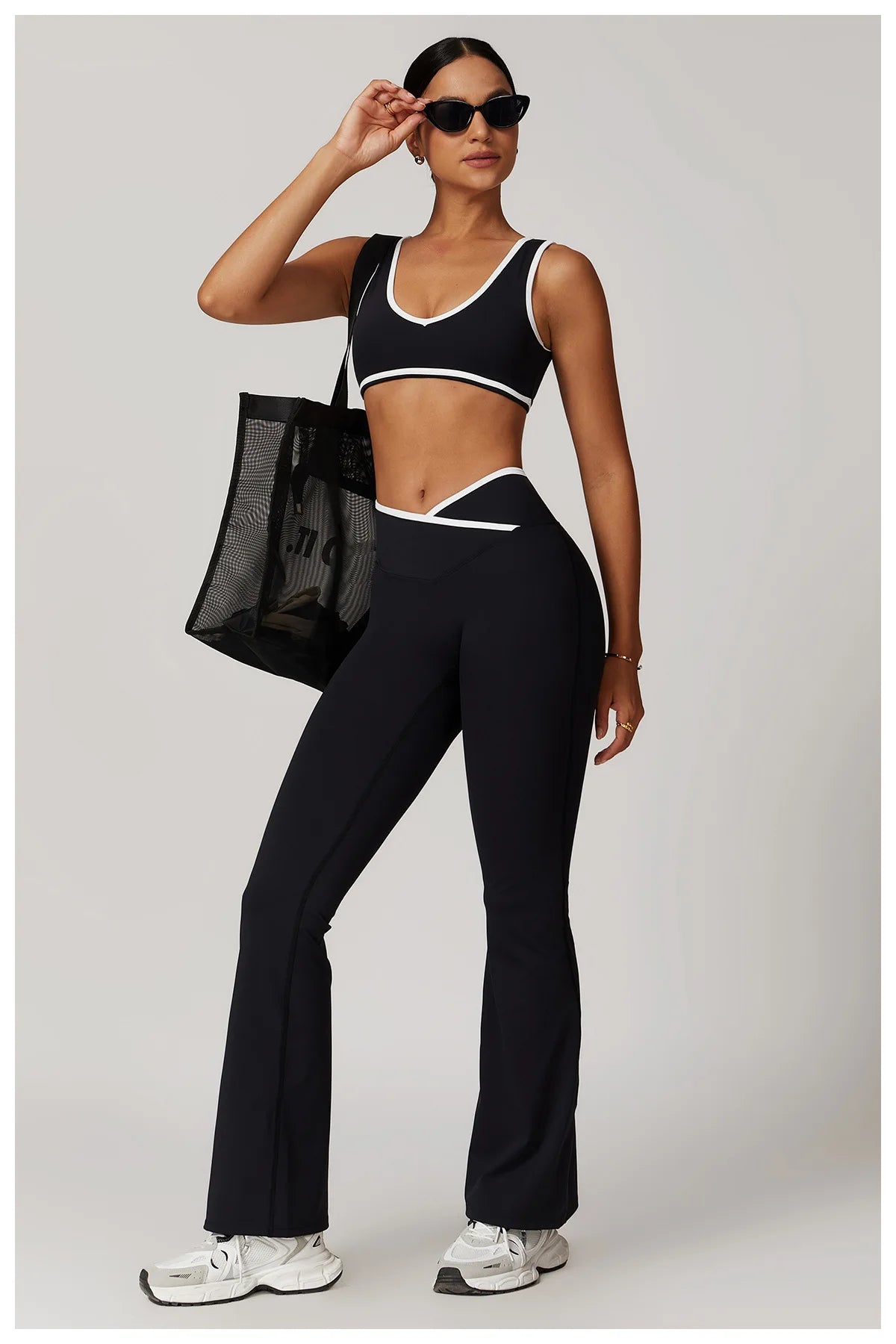 Women 2PCS Yoga Suit Gym Sportswear Sports Set Fitness Tracksuits Workout Breathable Bra Loose Bell-bottoms Leggings Yoga Sets
