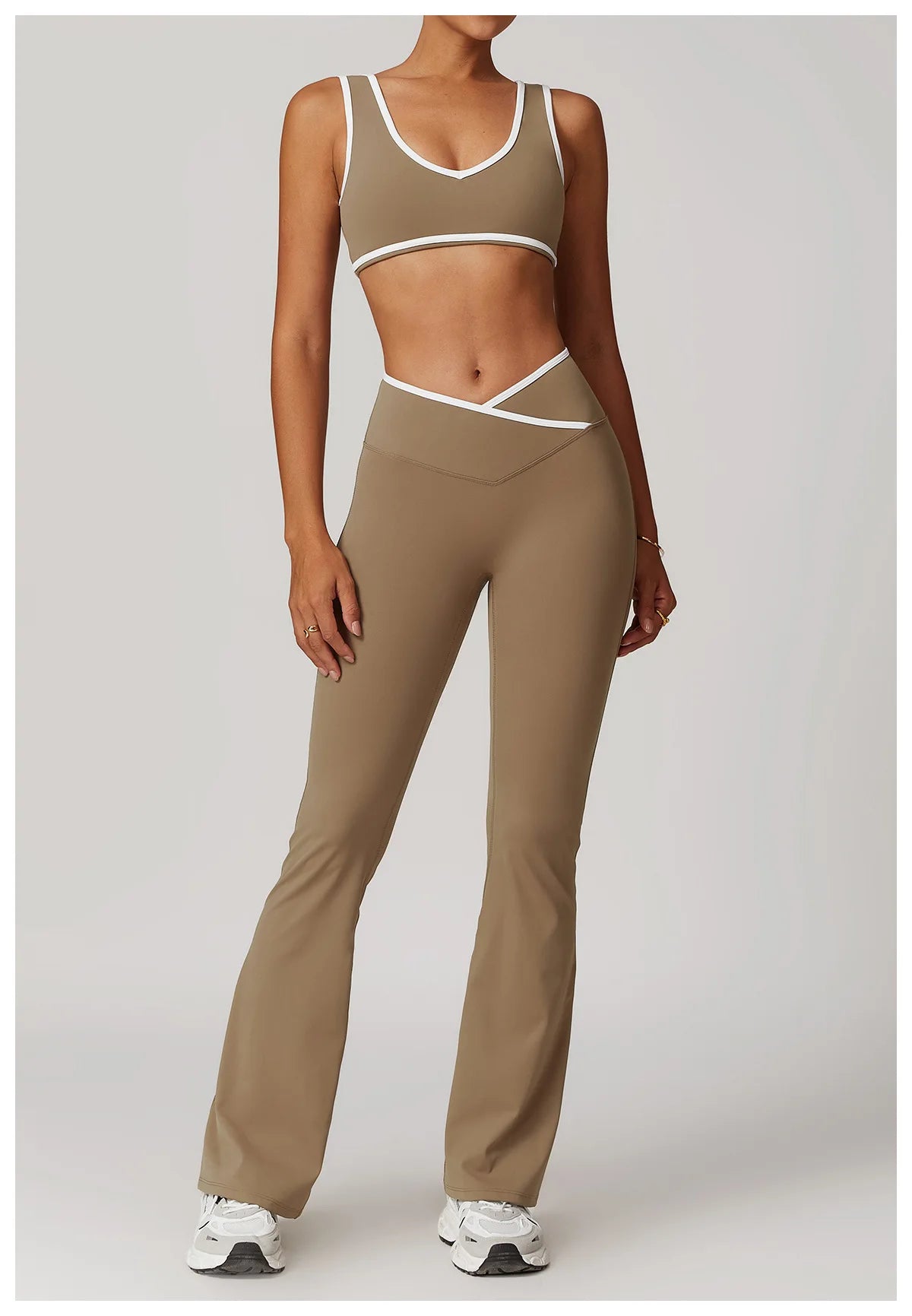 Women 2PCS Yoga Suit Gym Sportswear Sports Set Fitness Tracksuits Workout Breathable Bra Loose Bell-bottoms Leggings Yoga Sets