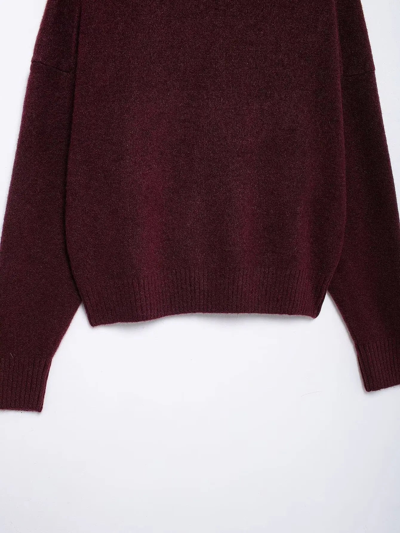 TRAFZA Women Vintage Burgundy Turtleneck Sweater Casual Long Sleeve Knitted Pullover Autumn Winter Women Solid Warm Knitwear