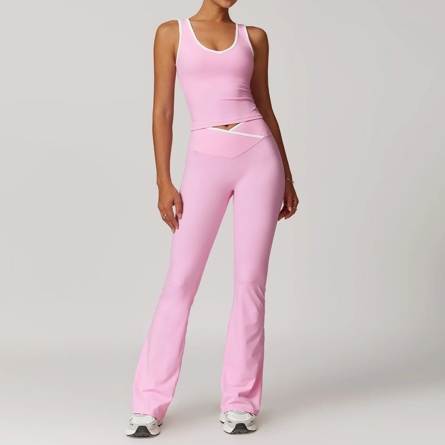Women 2PCS Yoga Suit Gym Sportswear Sports Set Fitness Tracksuits Workout Breathable Bra Loose Bell-bottoms Leggings Yoga Sets