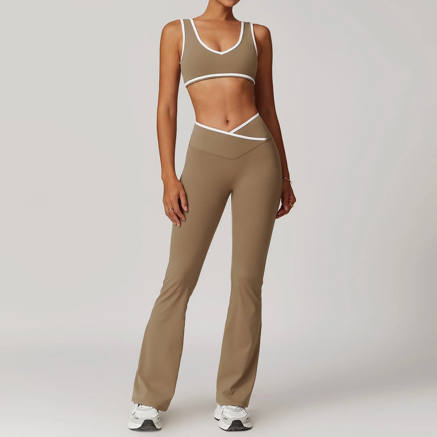 Women 2PCS Yoga Suit Gym Sportswear Sports Set Fitness Tracksuits Workout Breathable Bra Loose Bell-bottoms Leggings Yoga Sets