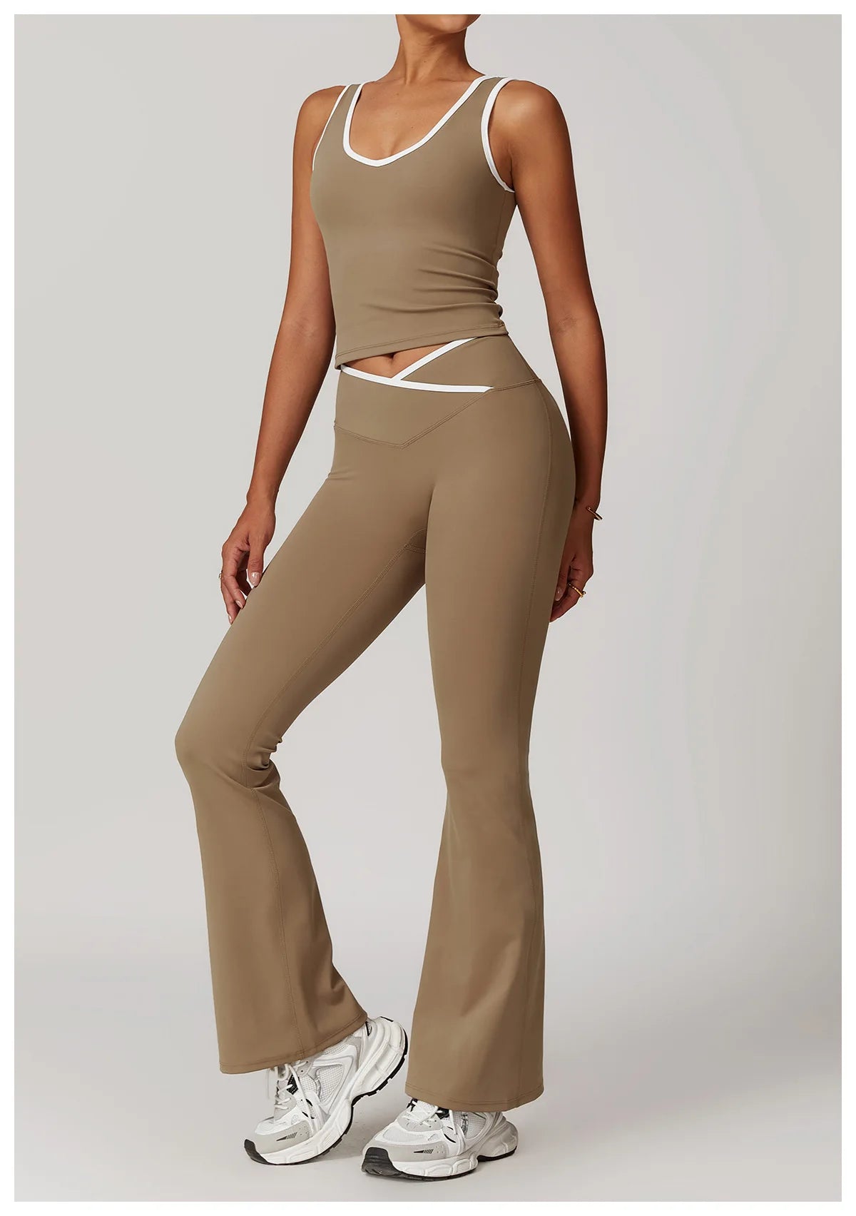 Women 2PCS Yoga Suit Gym Sportswear Sports Set Fitness Tracksuits Workout Breathable Bra Loose Bell-bottoms Leggings Yoga Sets