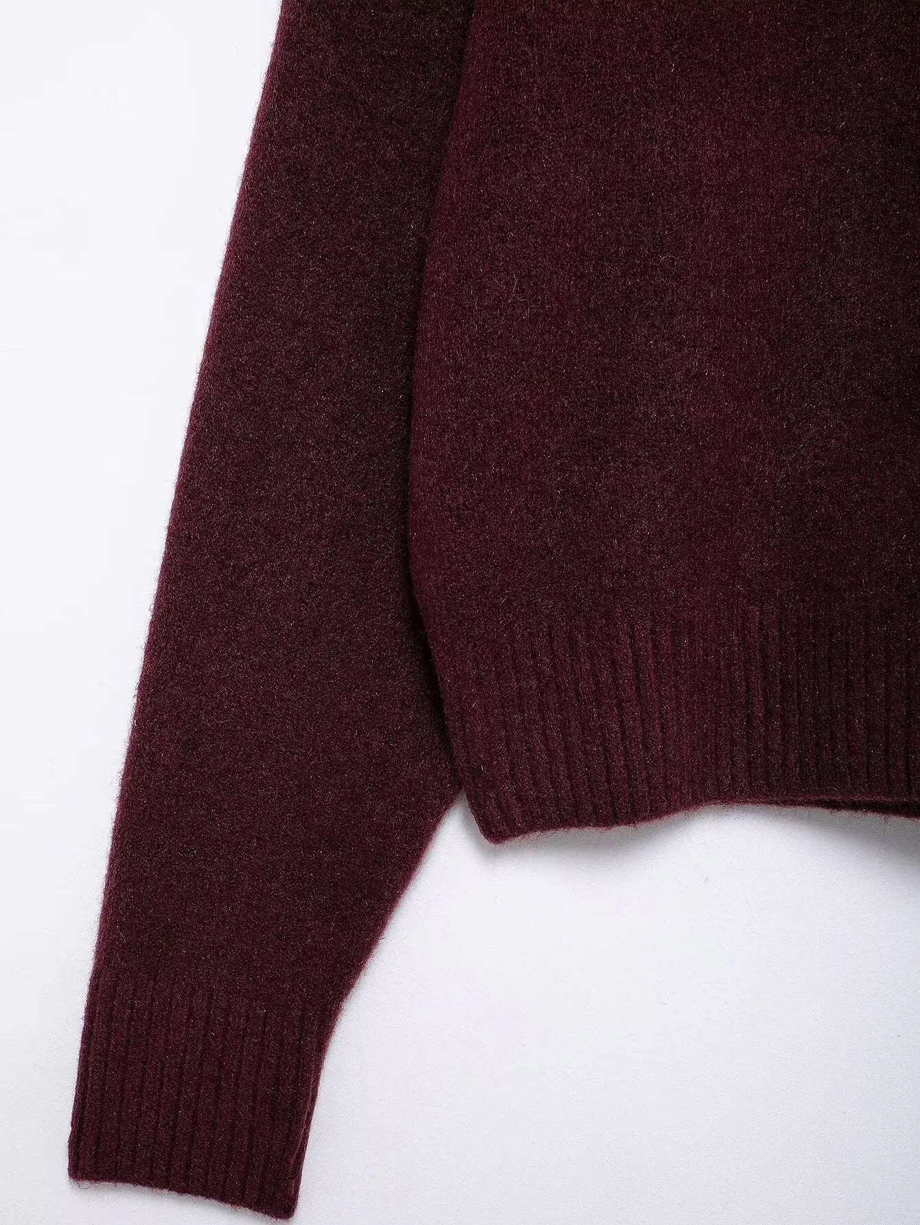TRAFZA Women Vintage Burgundy Turtleneck Sweater Casual Long Sleeve Knitted Pullover Autumn Winter Women Solid Warm Knitwear