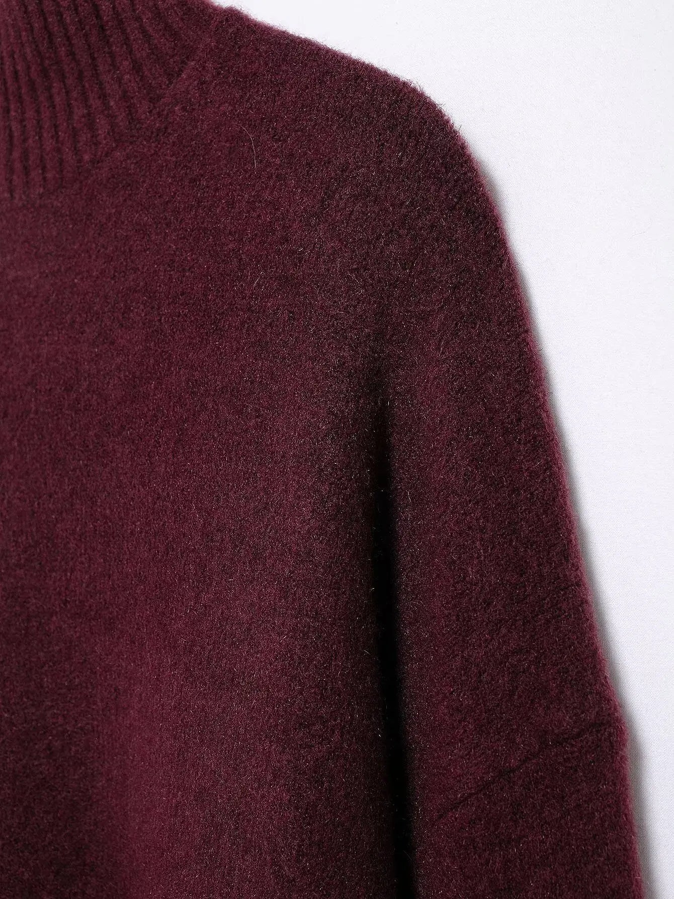TRAFZA Women Vintage Burgundy Turtleneck Sweater Casual Long Sleeve Knitted Pullover Autumn Winter Women Solid Warm Knitwear