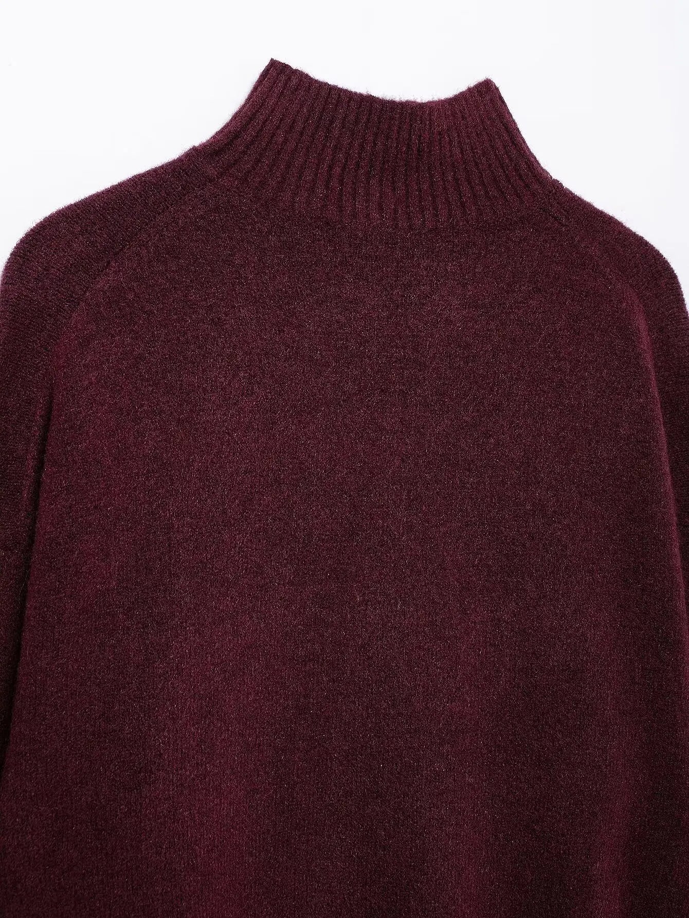 TRAFZA Women Vintage Burgundy Turtleneck Sweater Casual Long Sleeve Knitted Pullover Autumn Winter Women Solid Warm Knitwear