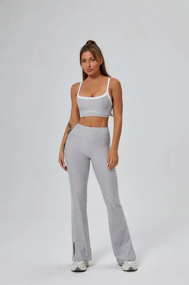 Seamless Yoga Sets Sports Fitness High Waist Hip-lifting Flared Pants Backless Bra Suits Workout Gym Leggings Sets for Women