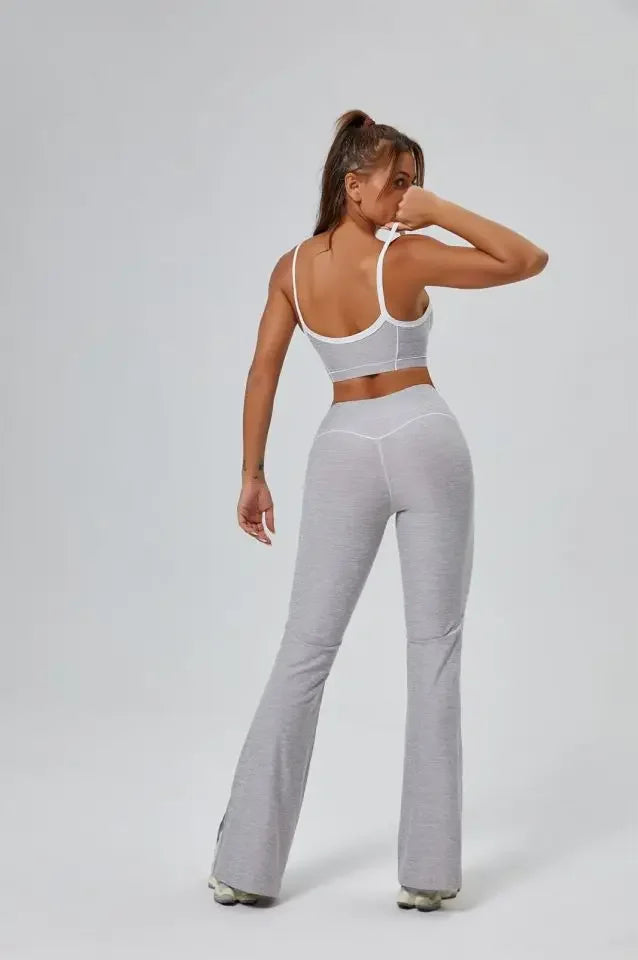 Seamless Yoga Sets Sports Fitness High Waist Hip-lifting Flared Pants Backless Bra Suits Workout Gym Leggings Sets for Women