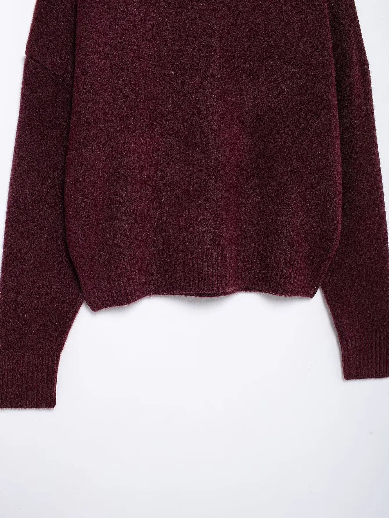 TRAFZA Women Vintage Burgundy Turtleneck Sweater Casual Long Sleeve Knitted Pullover Autumn Winter Women Solid Warm Knitwear