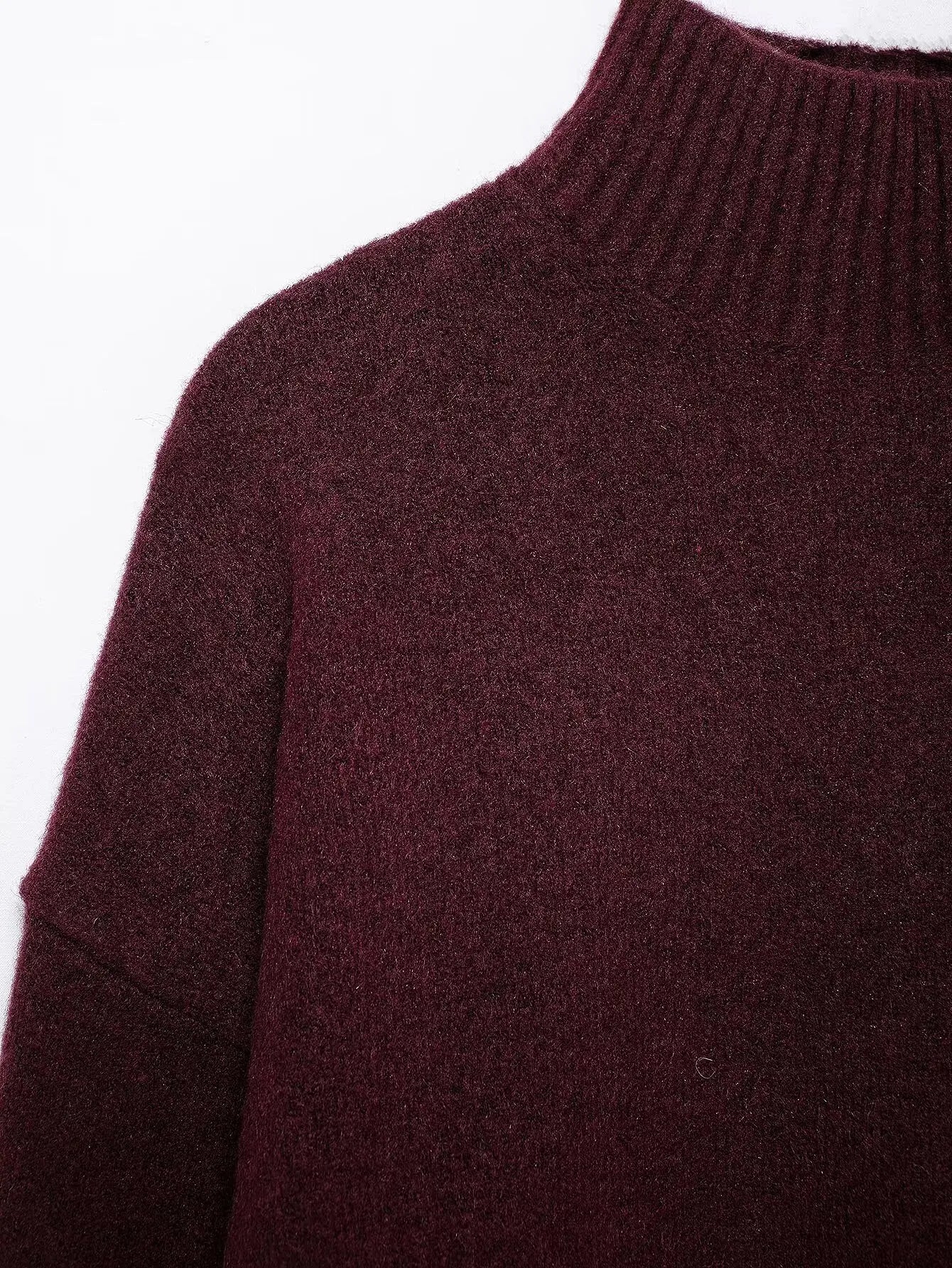 TRAFZA Women Vintage Burgundy Turtleneck Sweater Casual Long Sleeve Knitted Pullover Autumn Winter Women Solid Warm Knitwear