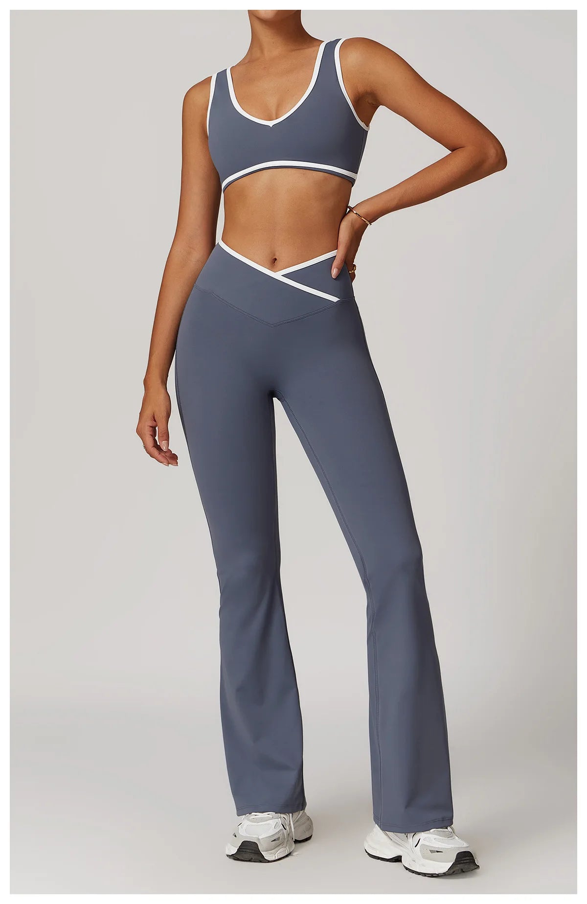 Women 2PCS Yoga Suit Gym Sportswear Sports Set Fitness Tracksuits Workout Breathable Bra Loose Bell-bottoms Leggings Yoga Sets