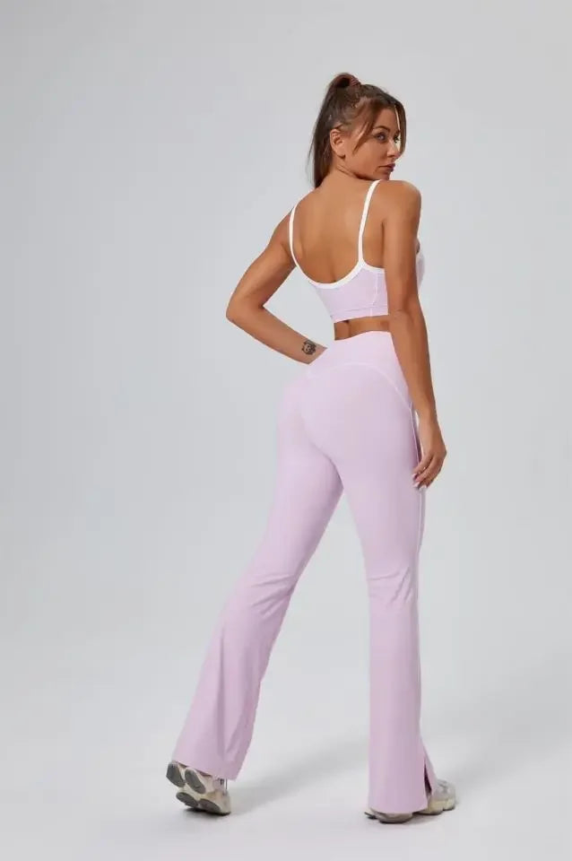 Seamless Yoga Sets Sports Fitness High Waist Hip-lifting Flared Pants Backless Bra Suits Workout Gym Leggings Sets for Women