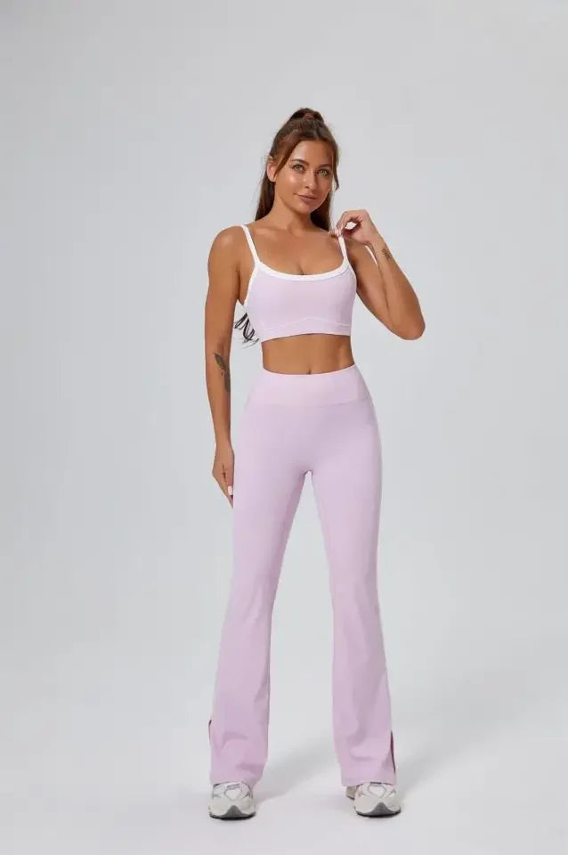 Seamless Yoga Sets Sports Fitness High Waist Hip-lifting Flared Pants Backless Bra Suits Workout Gym Leggings Sets for Women