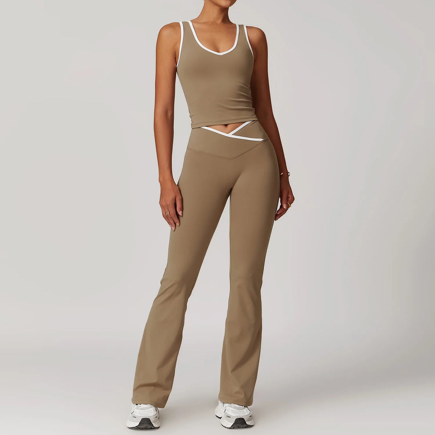 Women 2PCS Yoga Suit Gym Sportswear Sports Set Fitness Tracksuits Workout Breathable Bra Loose Bell-bottoms Leggings Yoga Sets