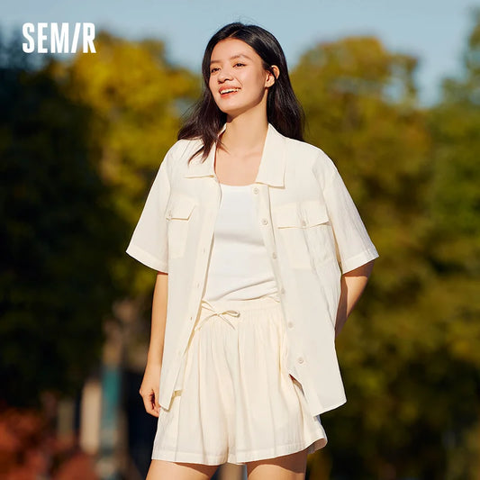 Semir Set Women Mid-long Style Top and Shorts 2024 New Summer Version Loose Textured Two-piece Set