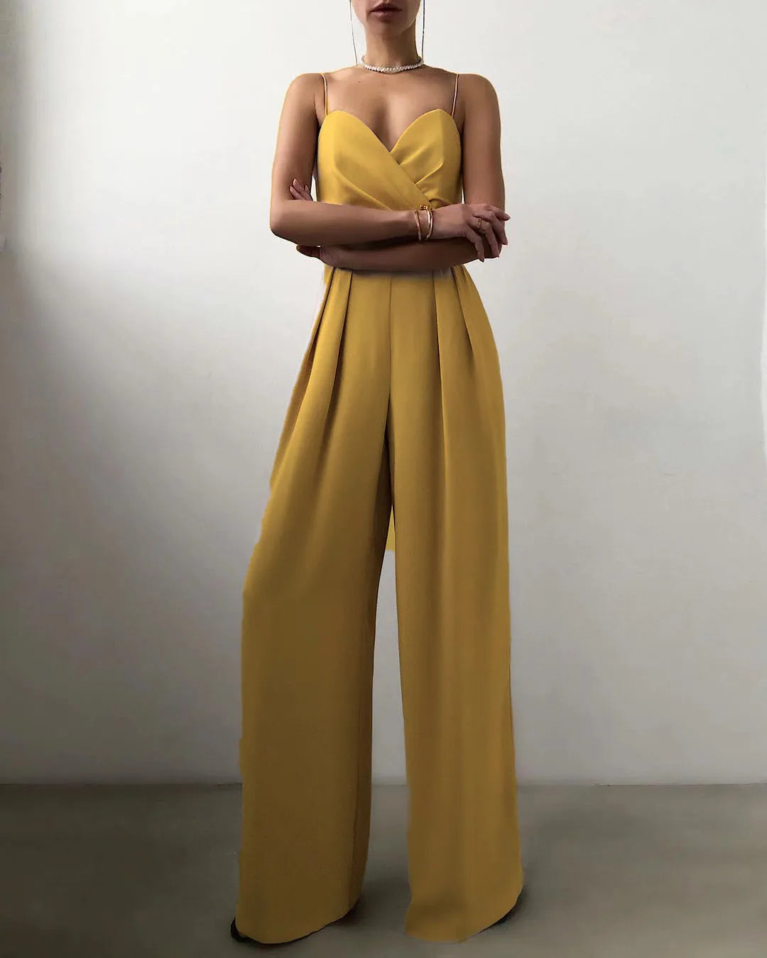 Sleeveless High Waist Jumpsuit Wide Leg Sling Long Pants Romper 2025 Spring Summer Casual Outfit Solid Slim V Neck Rompers