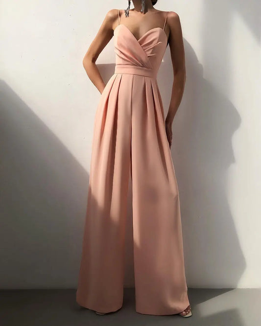 Sleeveless High Waist Jumpsuit Wide Leg Sling Long Pants Romper 2025 Spring Summer Casual Outfit Solid Slim V Neck Rompers