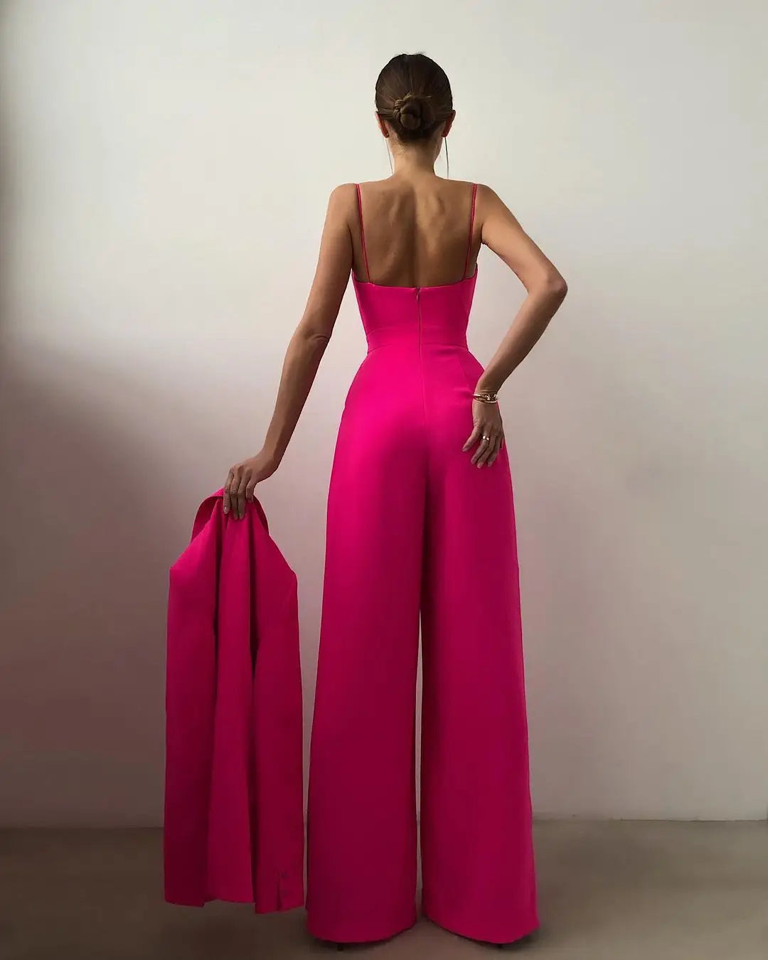 Sleeveless High Waist Jumpsuit Wide Leg Sling Long Pants Romper 2025 Spring Summer Casual Outfit Solid Slim V Neck Rompers
