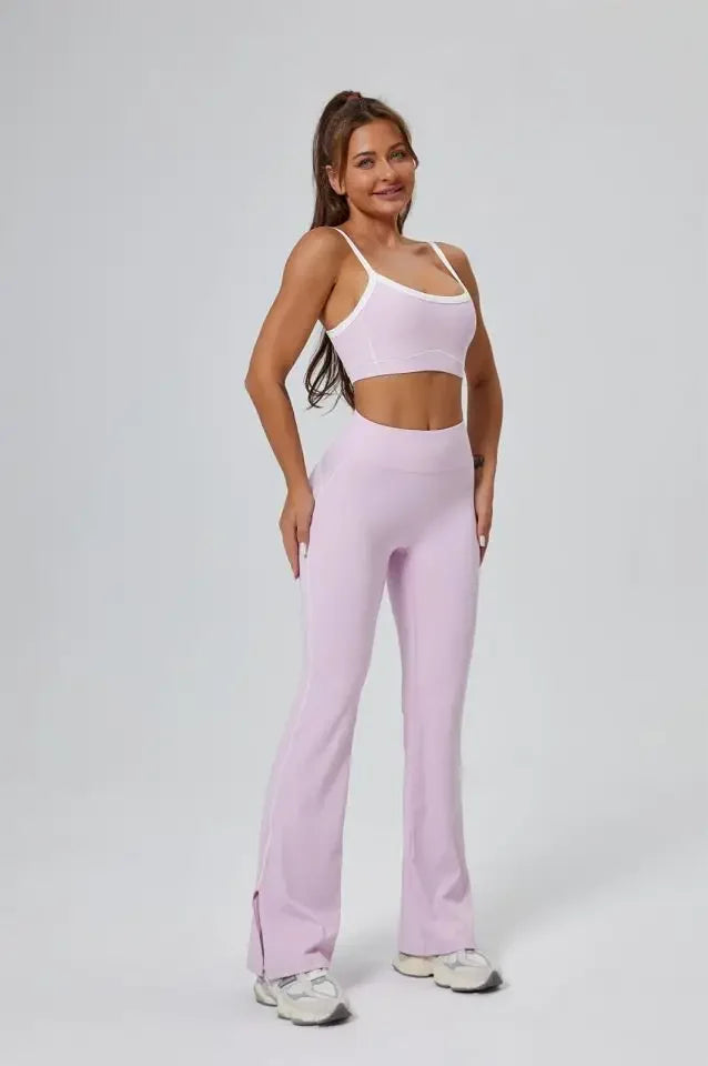 Seamless Yoga Sets Sports Fitness High Waist Hip-lifting Flared Pants Backless Bra Suits Workout Gym Leggings Sets for Women