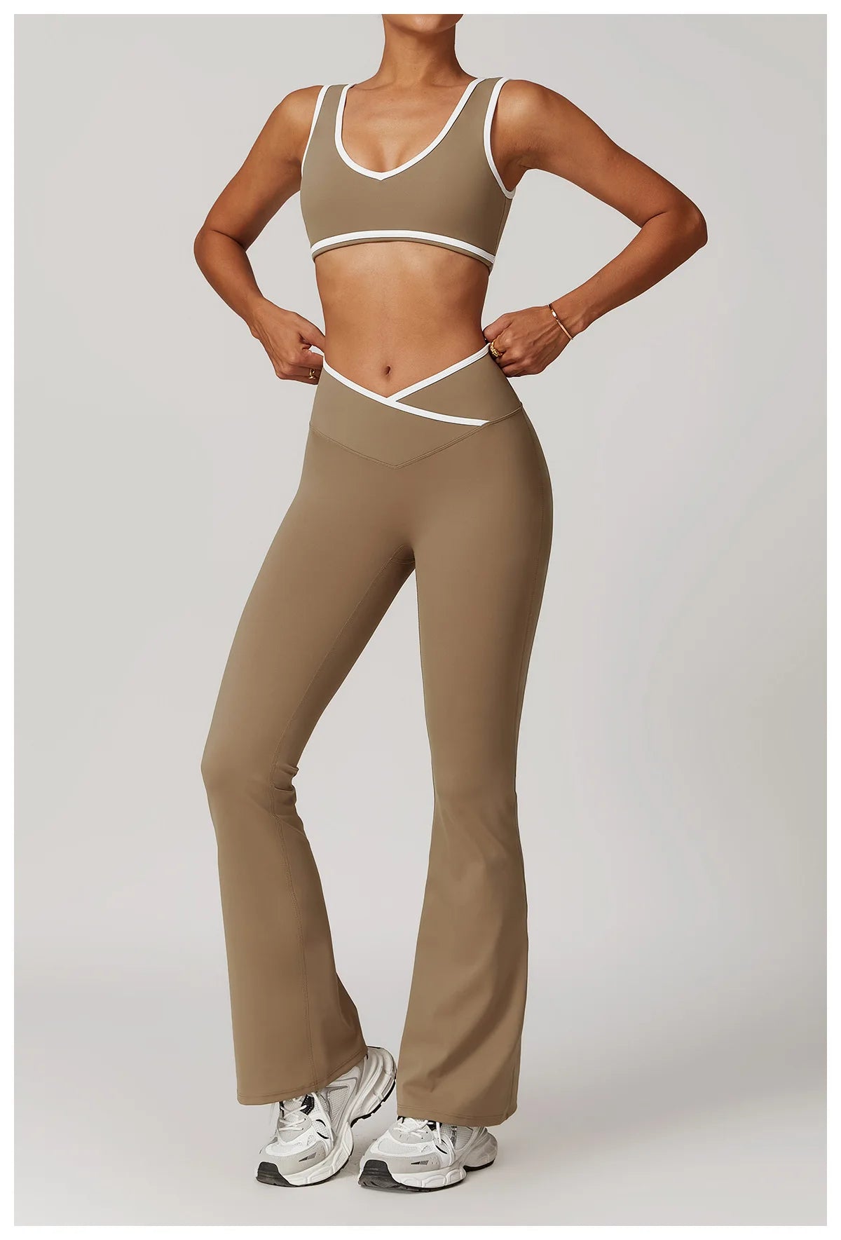 Women 2PCS Yoga Suit Gym Sportswear Sports Set Fitness Tracksuits Workout Breathable Bra Loose Bell-bottoms Leggings Yoga Sets