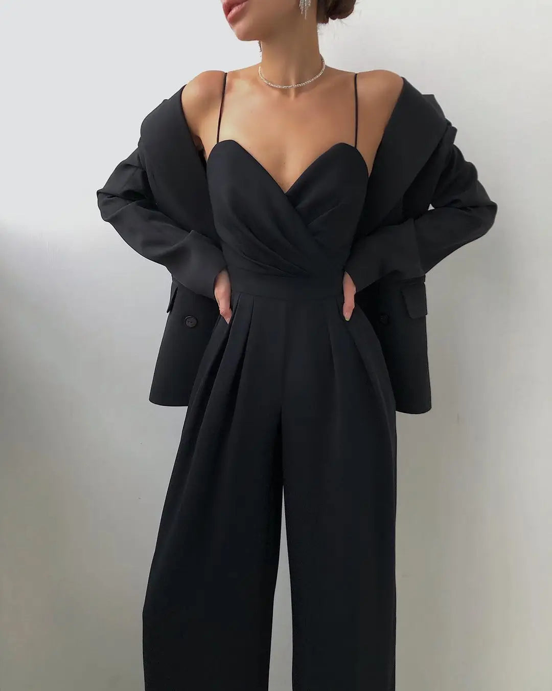 Sleeveless High Waist Jumpsuit Wide Leg Sling Long Pants Romper 2025 Spring Summer Casual Outfit Solid Slim V Neck Rompers