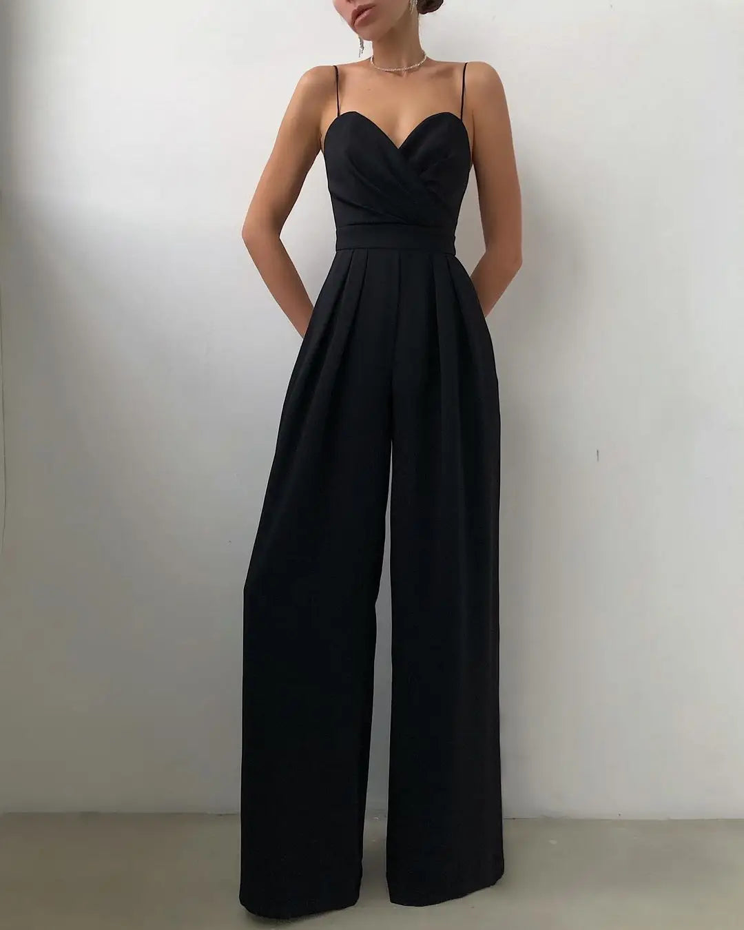 Sleeveless High Waist Jumpsuit Wide Leg Sling Long Pants Romper 2025 Spring Summer Casual Outfit Solid Slim V Neck Rompers