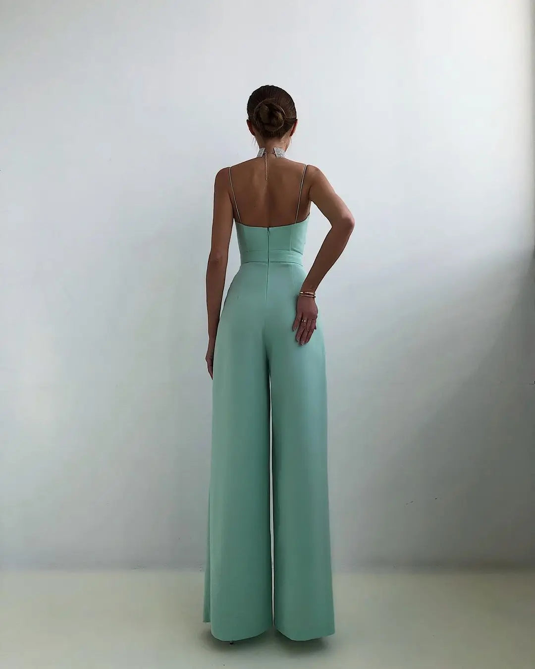 Sleeveless High Waist Jumpsuit Wide Leg Sling Long Pants Romper 2025 Spring Summer Casual Outfit Solid Slim V Neck Rompers