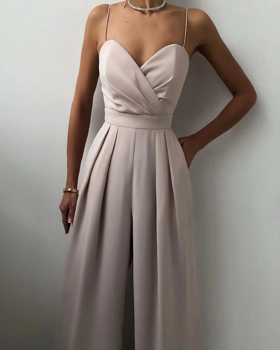 Sleeveless High Waist Jumpsuit Wide Leg Sling Long Pants Romper 2025 Spring Summer Casual Outfit Solid Slim V Neck Rompers