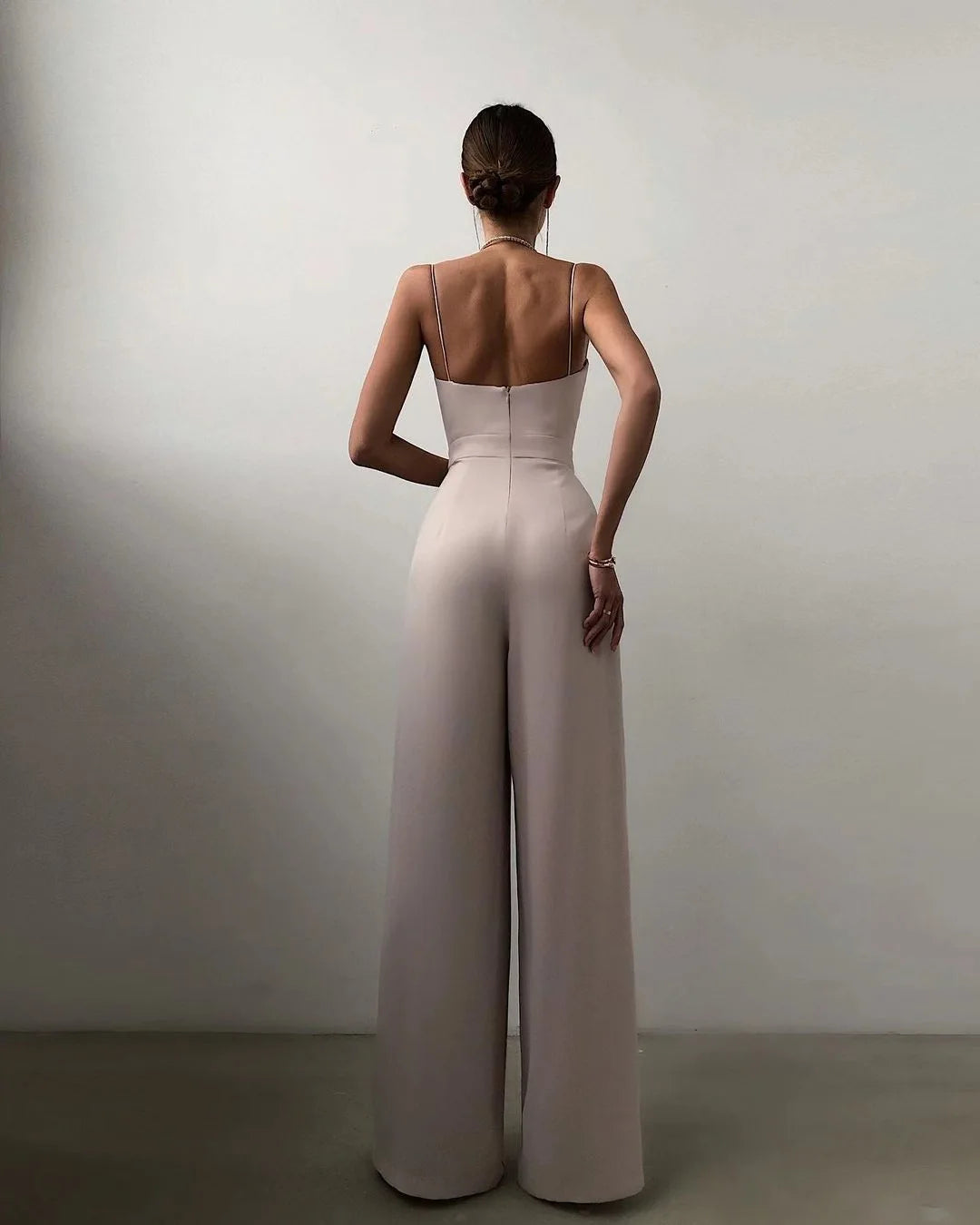 Sleeveless High Waist Jumpsuit Wide Leg Sling Long Pants Romper 2025 Spring Summer Casual Outfit Solid Slim V Neck Rompers