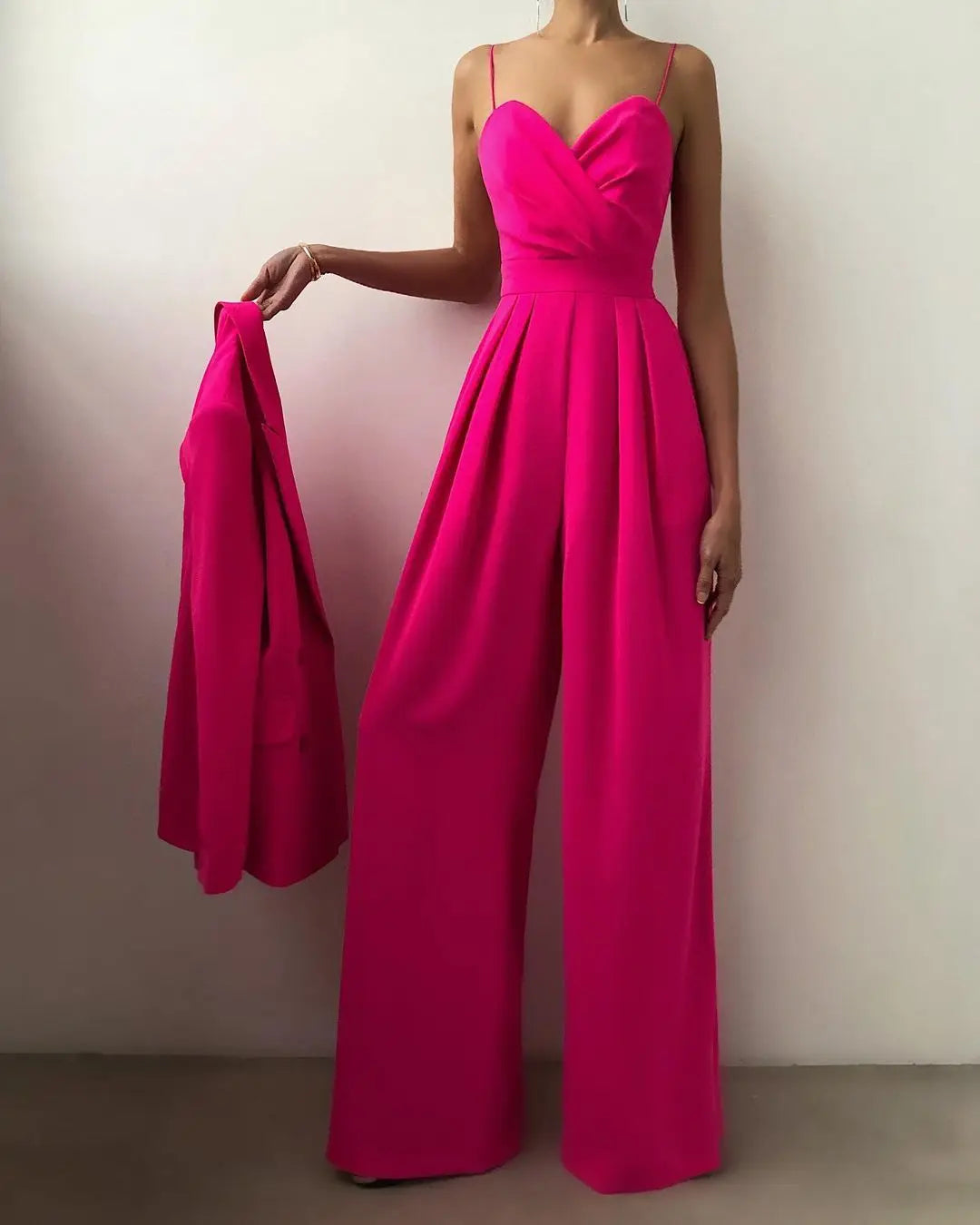 Sleeveless High Waist Jumpsuit Wide Leg Sling Long Pants Romper 2025 Spring Summer Casual Outfit Solid Slim V Neck Rompers