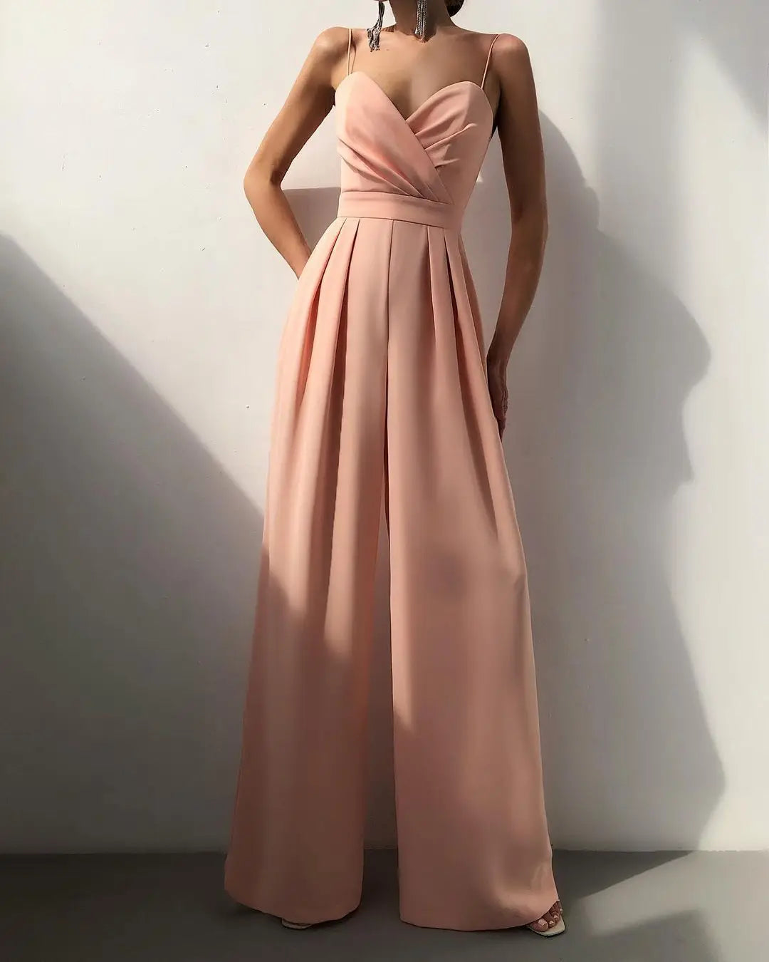 Sleeveless High Waist Jumpsuit Wide Leg Sling Long Pants Romper 2025 Spring Summer Casual Outfit Solid Slim V Neck Rompers