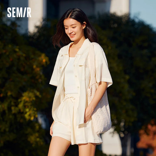 Semir Set Women Mid-long Style Top and Shorts 2024 New Summer Version Loose Textured Two-piece Set