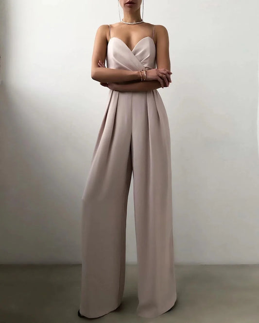 Sleeveless High Waist Jumpsuit Wide Leg Sling Long Pants Romper 2025 Spring Summer Casual Outfit Solid Slim V Neck Rompers