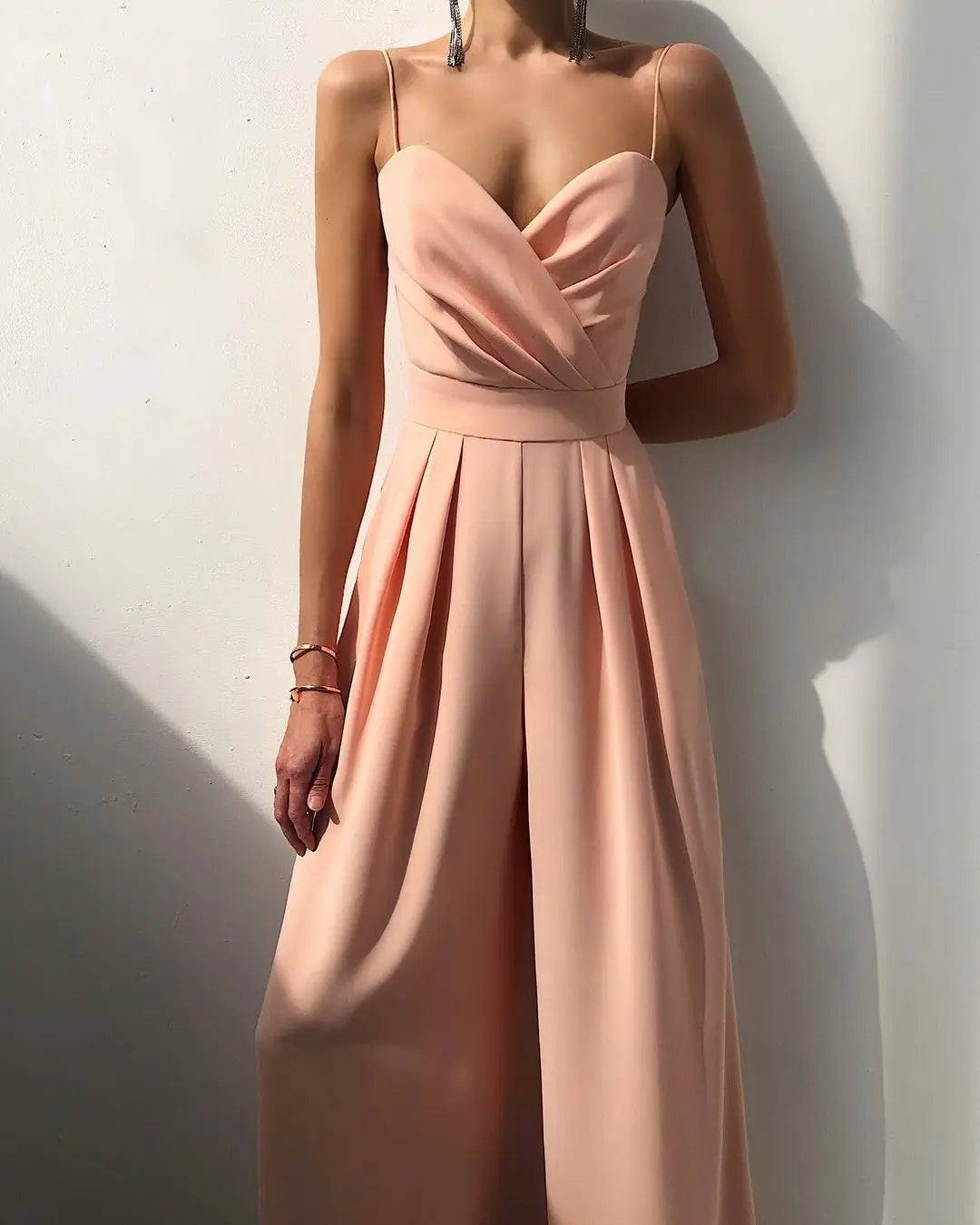 Sleeveless High Waist Jumpsuit Wide Leg Sling Long Pants Romper 2025 Spring Summer Casual Outfit Solid Slim V Neck Rompers