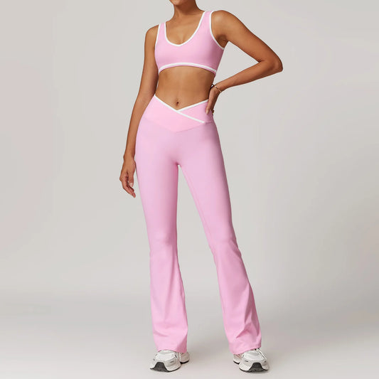 Women 2PCS Yoga Suit Gym Sportswear Sports Set Fitness Tracksuits Workout Breathable Bra Loose Bell-bottoms Leggings Yoga Sets