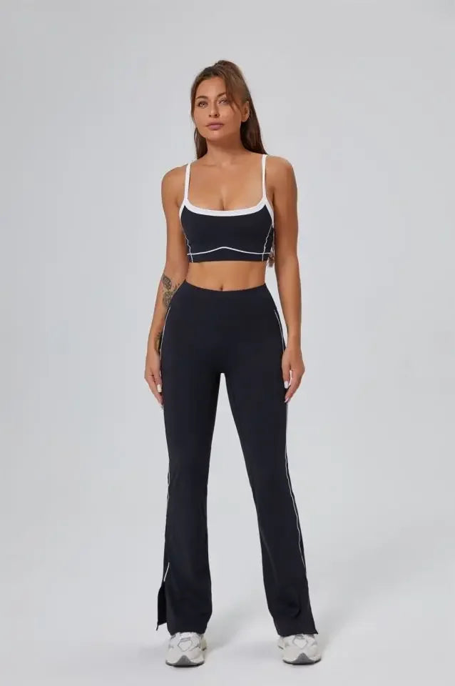 Seamless Yoga Sets Sports Fitness High Waist Hip-lifting Flared Pants Backless Bra Suits Workout Gym Leggings Sets for Women
