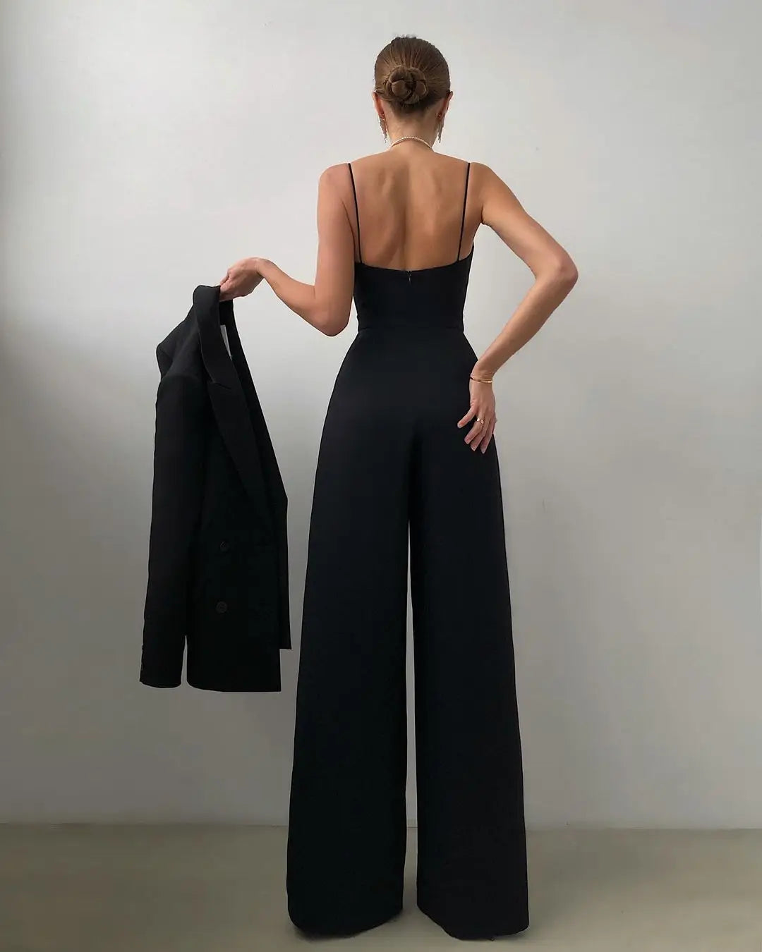 Sleeveless High Waist Jumpsuit Wide Leg Sling Long Pants Romper 2025 Spring Summer Casual Outfit Solid Slim V Neck Rompers